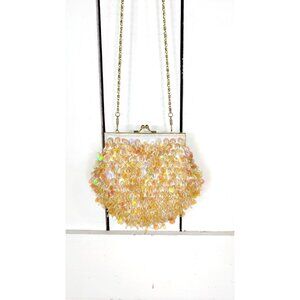 Vintage sequin satin beaded evening purse clutch bag